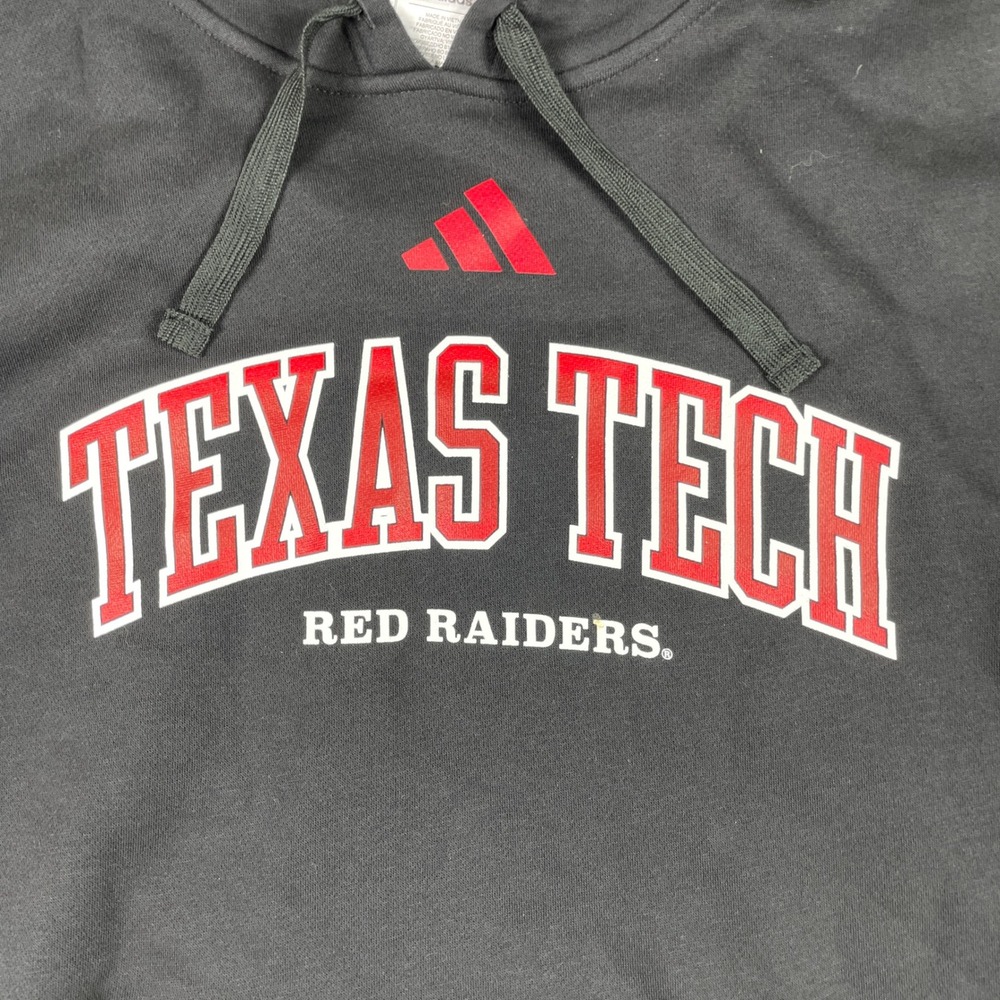 Texas Tech Hoodie Mens Medium Black Adidas Red Raiders Pullover Sweatshirt - Picture 4 of 12